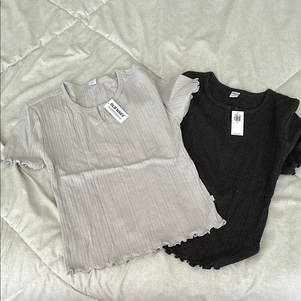 Old Navy Ribbed Tops in Light Gray and Dark Gray